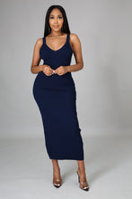 Load image into Gallery viewer, RIBBED FITTED NAVY DRESS