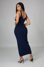 Load image into Gallery viewer, RIBBED FITTED NAVY DRESS