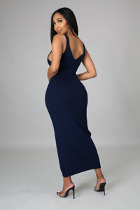 RIBBED FITTED NAVY DRESS