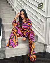 Load image into Gallery viewer, TIA WIDE LEG TROUSER WITH GATHERED WAISTBAND IN PINK AND ORANGE ZEBRA PRINT