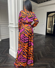 Load image into Gallery viewer, TIA WIDE LEG TROUSER WITH GATHERED WAISTBAND IN PINK AND ORANGE ZEBRA PRINT