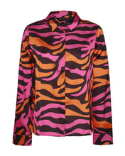 Load image into Gallery viewer, PINK AND ORANGE ZEBRA PRINT SATIN BLOUSE