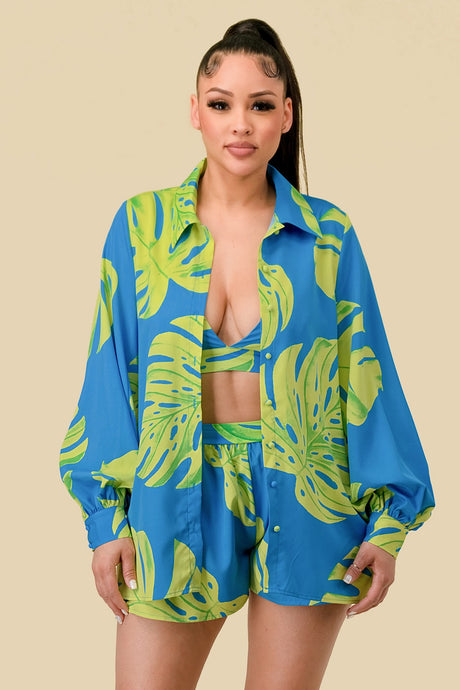 SUMMER TROPIC PALM 3PC SHORT SET