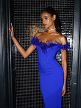Load image into Gallery viewer, OPHELIA ROYAL BLUE FEATHER CORSET DRESS