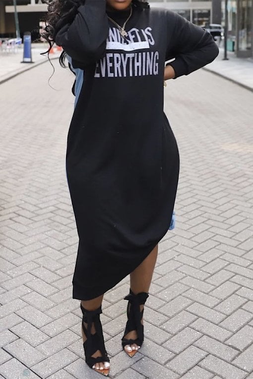 MINDSET IS EVERYTHING HALF DENIM SWEATSHIRT DRESS