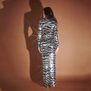 ZEBRA PRINT SEQUIN GOWN