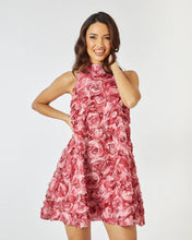 Load image into Gallery viewer, LAETITIA TEXTURED ROSE SWING MINI DRESS IN PINK AND RED