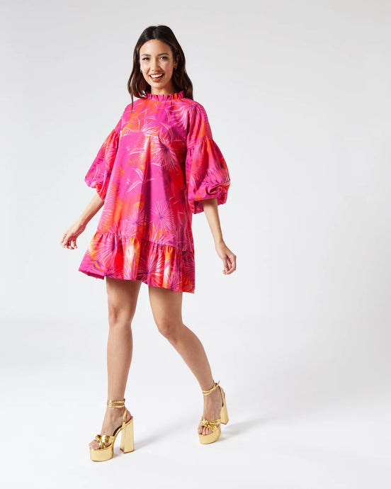 PINK TROPICAL PRINT OVERSIZED SMOCK MINI DRESS