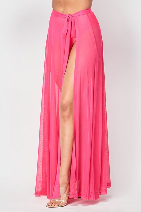 MESH COVER UP MAXI WRAP SKIRT