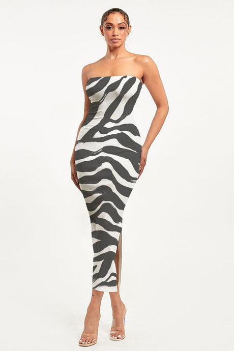 ZEBRA PRINTED TUBE MAXI DRESS