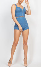 Load image into Gallery viewer, DENIM ZIP TANK TOP AND SHORT SET