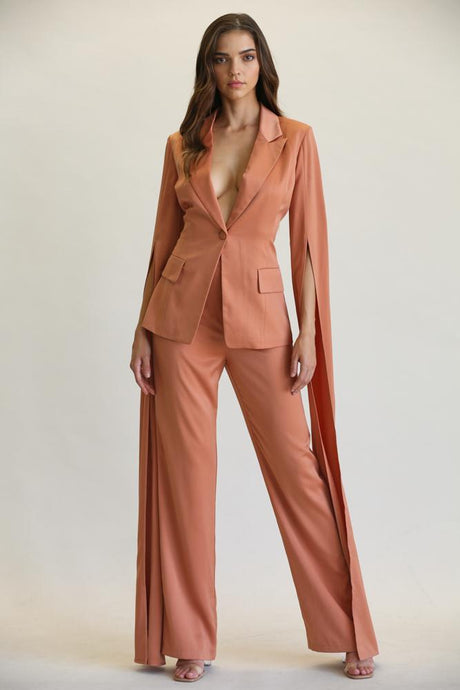 LONG DRAPE SLEEVE PANT SUIT