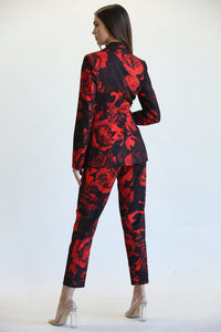 RED FLORAL PANT SUIT