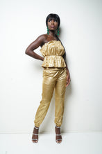 Load image into Gallery viewer, GOLD METALLIC JOGGER PANTS