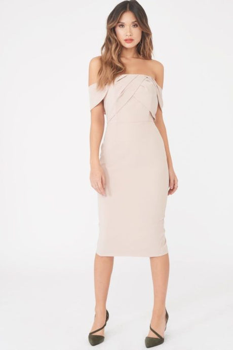 LAVISH ALICE BARDOT PLEATED MIDI DRESS