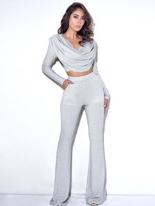 XIARA SILVER GLITTER FLARE TROUSERS