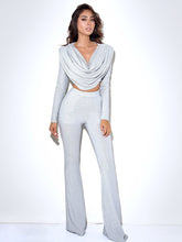 Load image into Gallery viewer, XIARA SILVER GLITTER FLARE TROUSERS