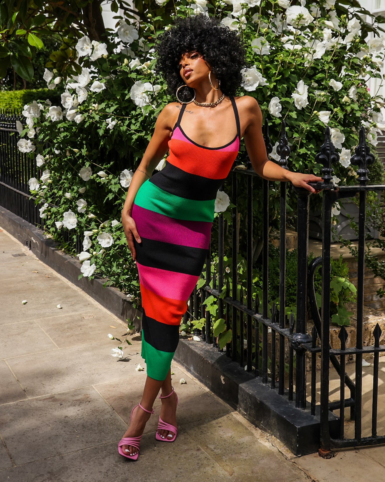 Colorful striped shop midi dress