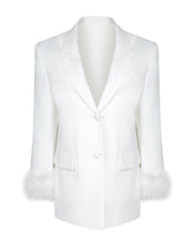 Load image into Gallery viewer, WHITE OVERSIZED BLAZER WITH FEATHER CUFFS