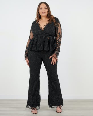 EMBROIDERED SEQUIN PEPLUM PANT SET