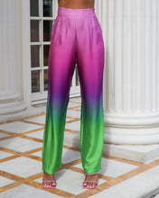 Load image into Gallery viewer, PURPLE GREEN OMBRE SATIN WIDE LEG TROUSER