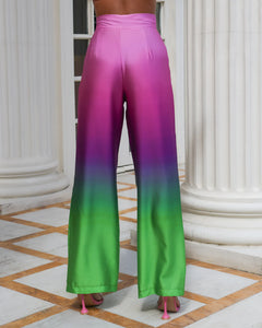 PURPLE GREEN OMBRE SATIN WIDE LEG TROUSER