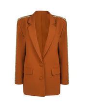 Load image into Gallery viewer, RUST BOYFRIEND FIT BLAZER WITH GOLD CHAIN DETAIL