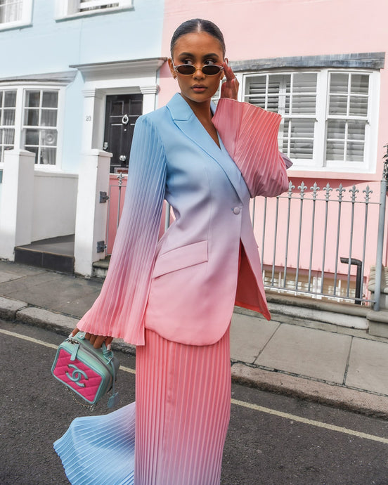 PINK & BLUE OMBRE FITTED BLAZER WITH PLEATED SLEEVE DETAIL