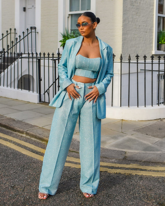 METALLIC WIDE LEG TAILORED TROUSERS