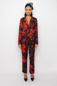 RED FLORAL PANT SUIT